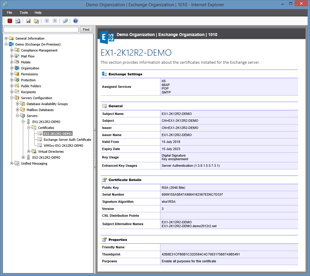 Screenshot of certficates in the XIA Configuration web interface