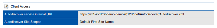 Screenshot of client access information in a document generated by XIA Configuration