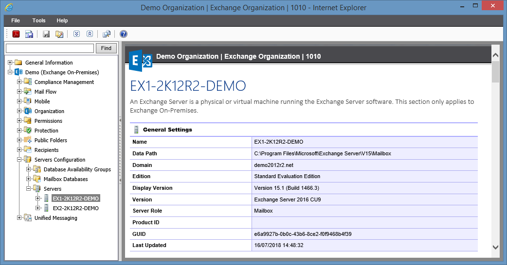 Screenshot of general settings in the XIA Configuration web interface