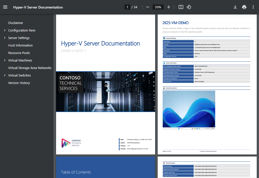 Hyper-V documentation example generated by XIA Configuration