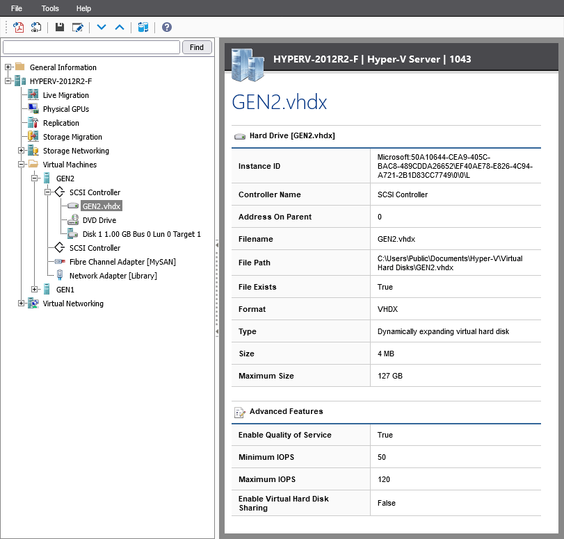 Screenshot showing Hyper-V virtual machine hard drive settings in the XIA Configuration web interface