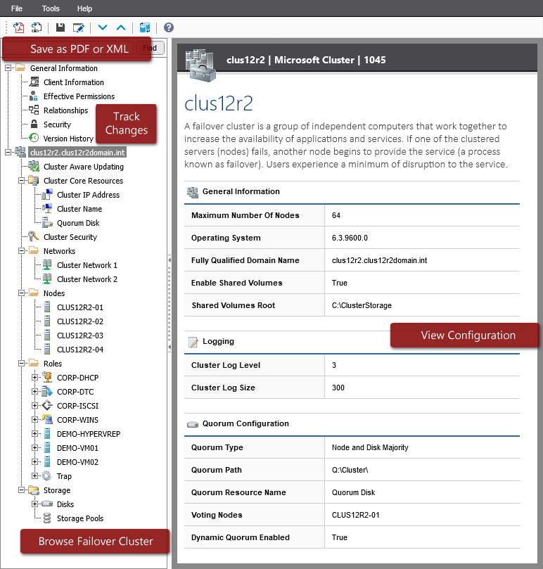 Screenshot of failover cluster configuration in the XIA Configuration web interface