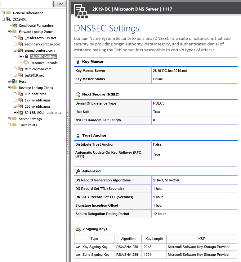 Screenshot showing DNSSEC settings in the XIA Configuration web interface