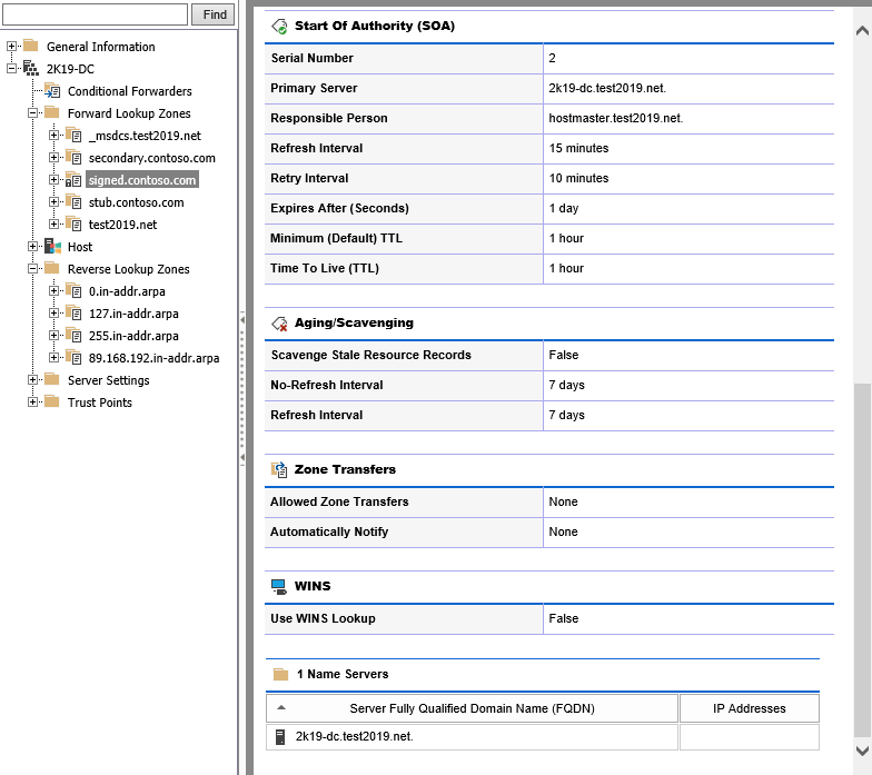 Screenshot showing start of authority (SOA) settings in the XIA Configuration web interface