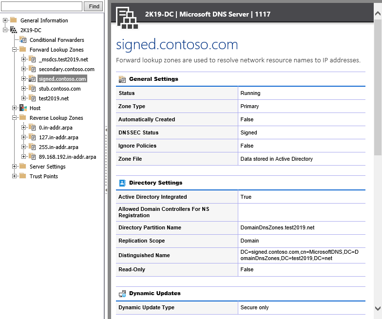 Screenshot showing forward lookup zone settings in the XIA Configuration web interface