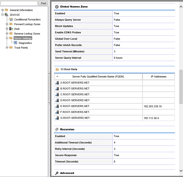 Screenshot showing global names zone settings in the XIA Configuration web interface