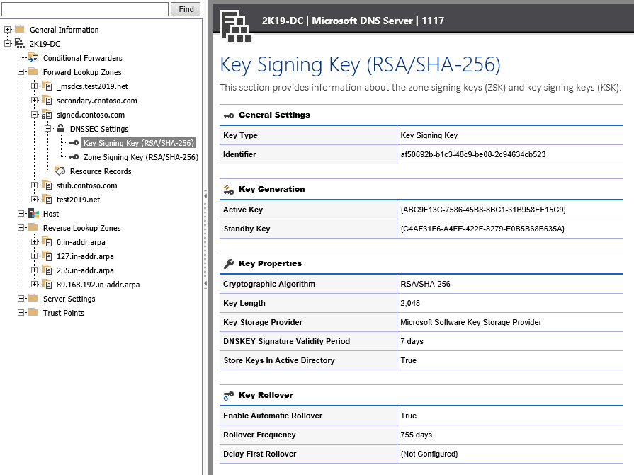 Screenshot showing signing key settings in the XIA Configuration web interface