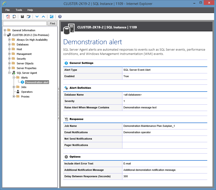 Screenshot showing Alert settings in the XIA Configuration web interface