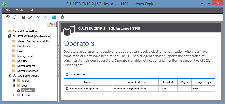 Screenshot showing Operator settings in the XIA Configuration web interface