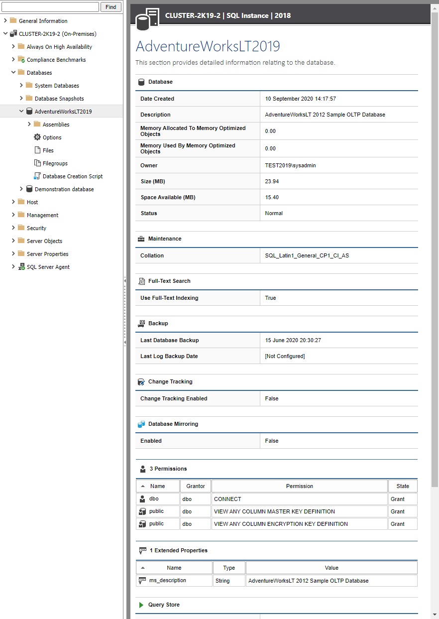 Screenshot showing Database settings in the XIA Configuration web interface