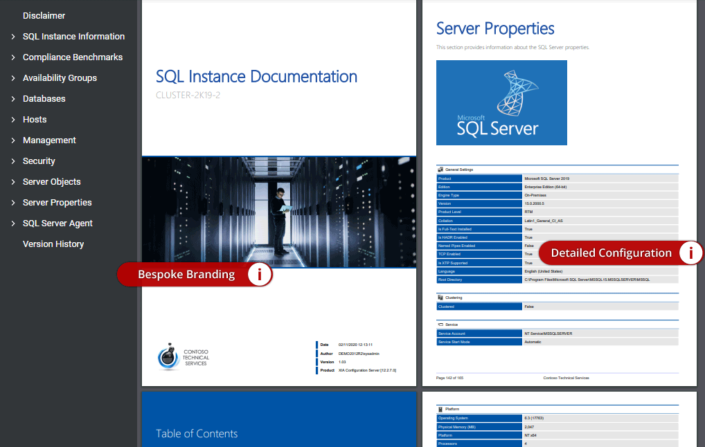 SQL Instance documentation sample generated by XIA Configuration