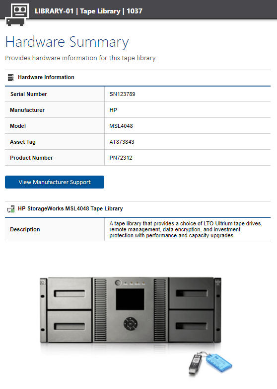 Tape library screenshot