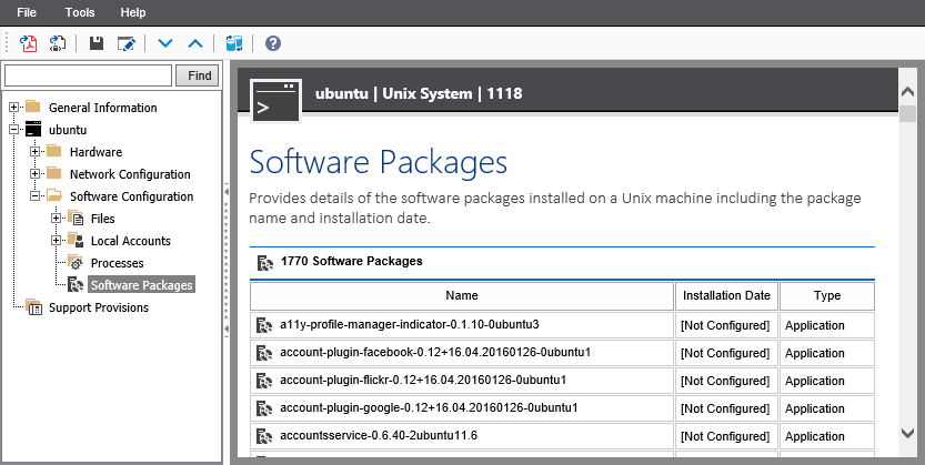 A screenshot showing Unix software packages