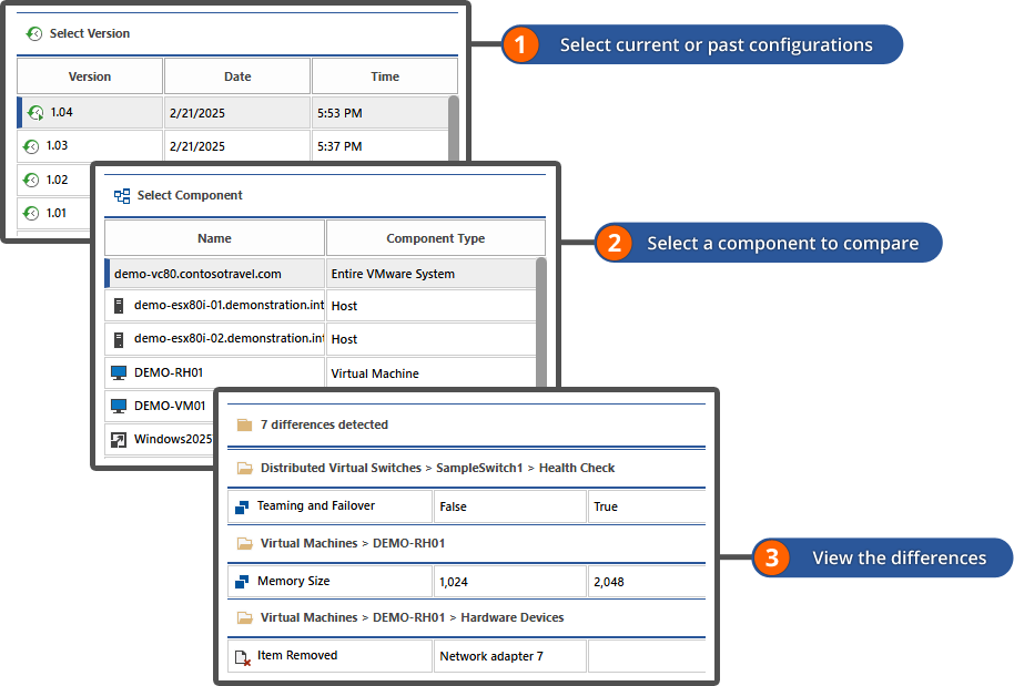 Screenshot showing the comparison of two ESX servers in the same vCenter system