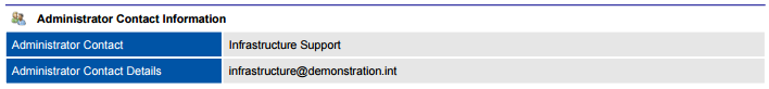 XIA Configuration PDF output screenshot of administrator contact details