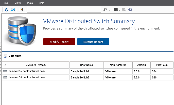 Screenshot of the Distributed Switch Summary report in the XIA Configuration web interface