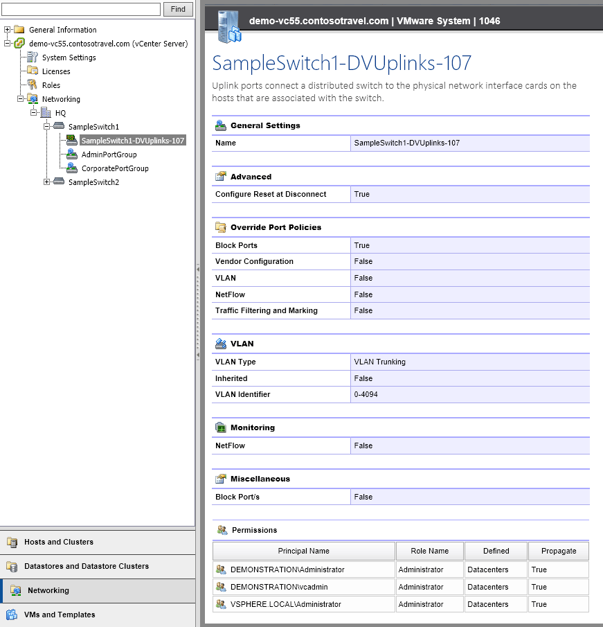 XIA Configuration screenshot of uplink ports information