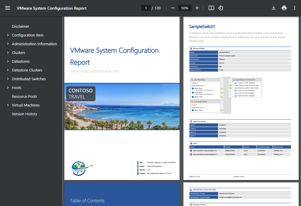 Example VMware vCenter document generated by XIA Configuration