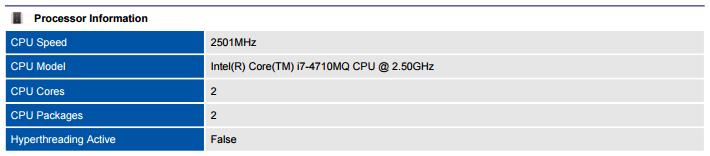 Screenshot of VMware host processor information in a document generated by XIA Configuration