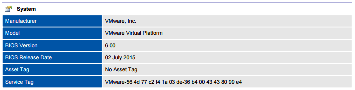 Screenshot of VMware host system settings in a document generated by XIA Configuration