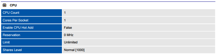 XIA Configuration PDF output screenshot of virtual machine CPU information