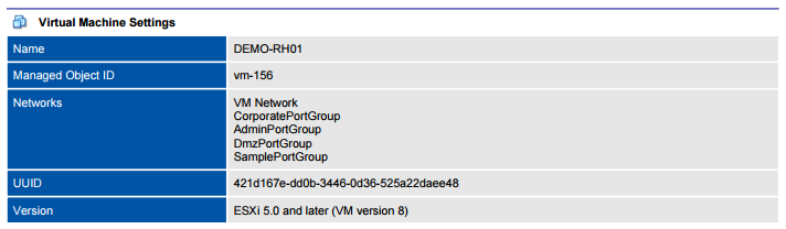 XIA Configuration PDF output screenshot of VMware virtual machine settings