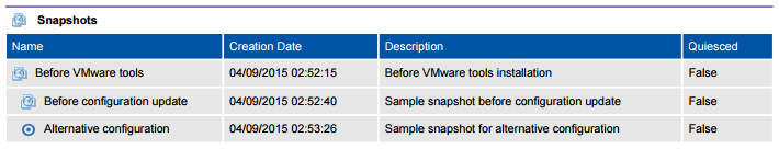 XIA Configuration PDF output screenshot of snapshots information