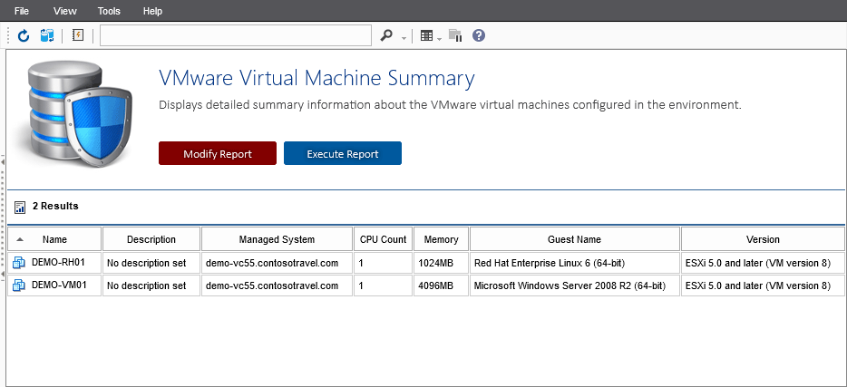 Screenshot of the Virtual Machine Summary report in the XIA Configuration web interface