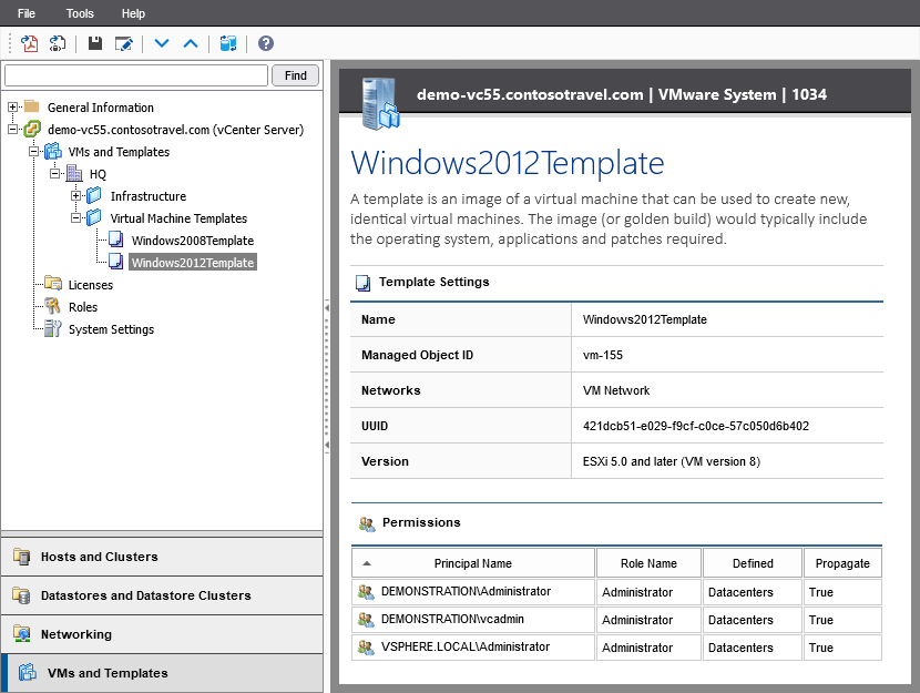 XIA Configuration Server screenshot of virtual machine template information