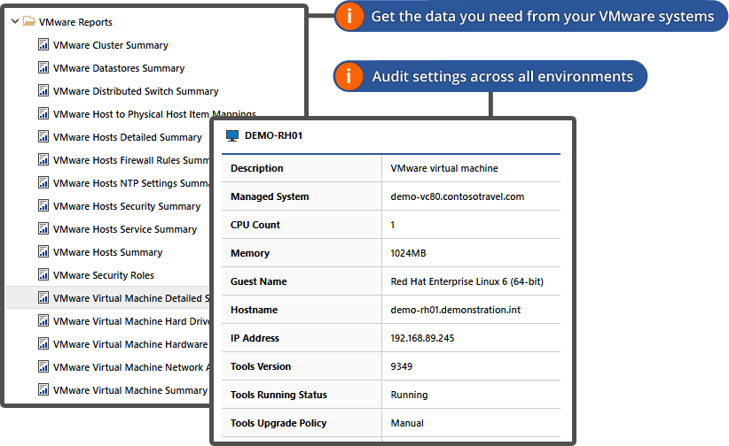 Screenshot of the virtual machines detailed summary report output in the XIA Configuration web interface