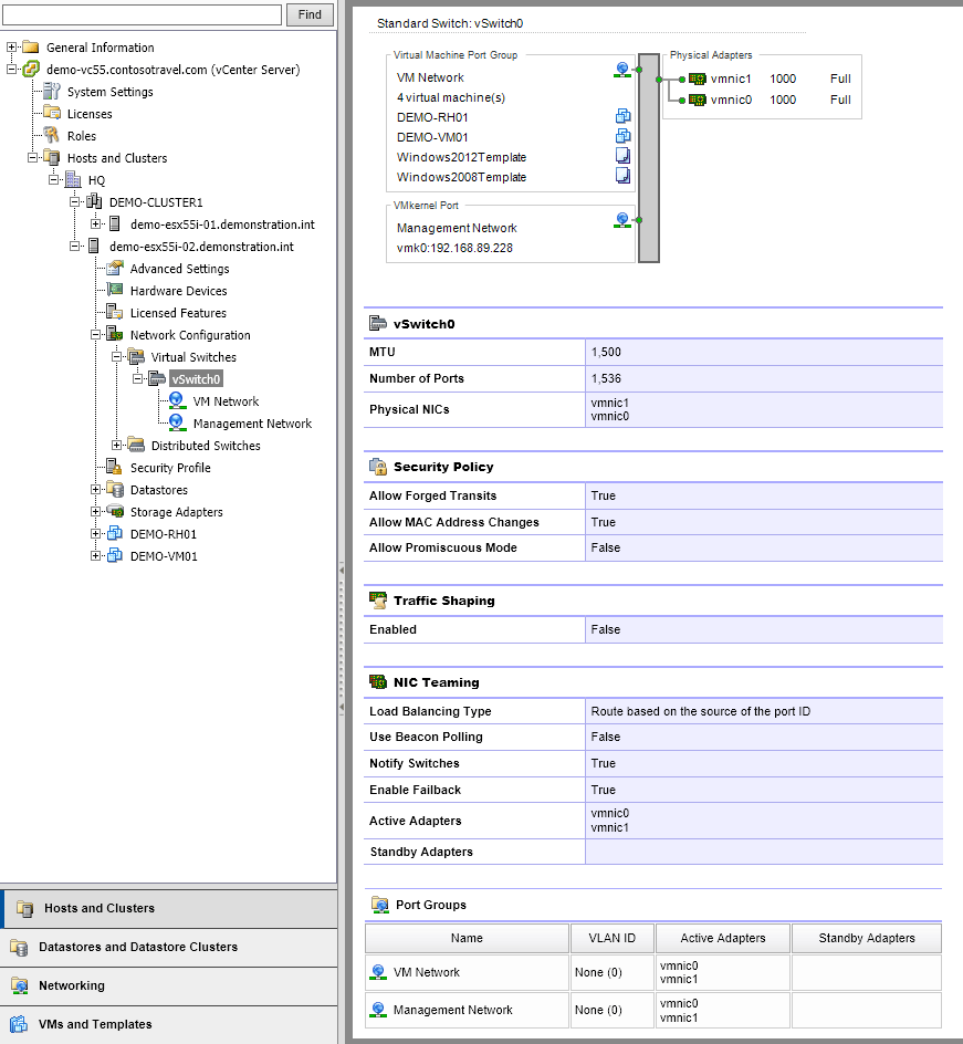 Screenshot of virtual switch configuration in the XIA Configuration web interface
