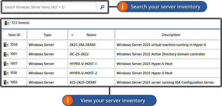 Screenshot showing servers and server roles in the XIA Configuration web interface