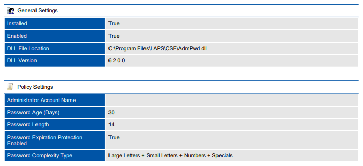 Screenshot of Local Administrator Password Solution settings in a document generated by XIA Configuration