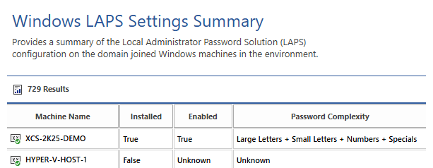 Screenshot of Local Administrator Password Solution settings in the XIA Configuration web interface