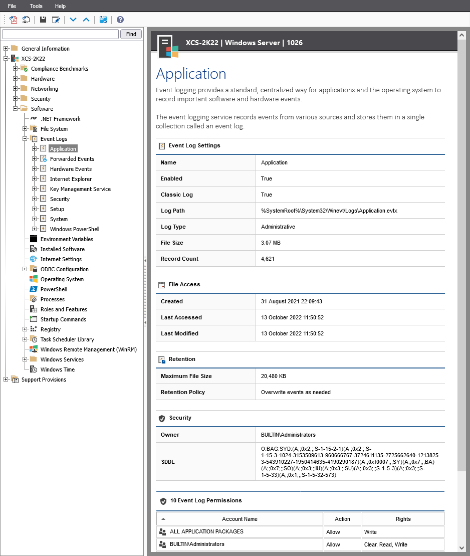 Screenshot showing event log settings in the XIA Configuration web interface