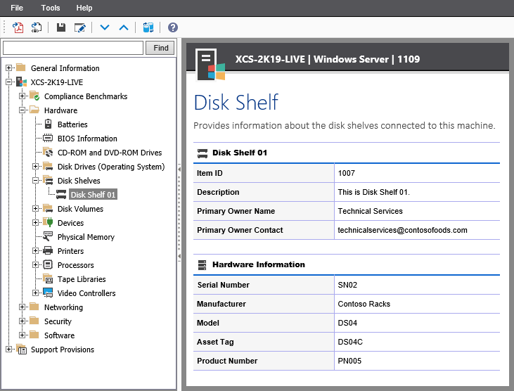 Screenshot showing Disk Shelf information in the XIA Configuration web interface