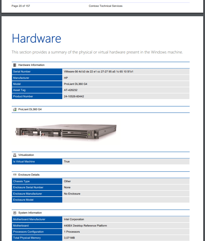 A screenshot showing hardware information in a PDF document