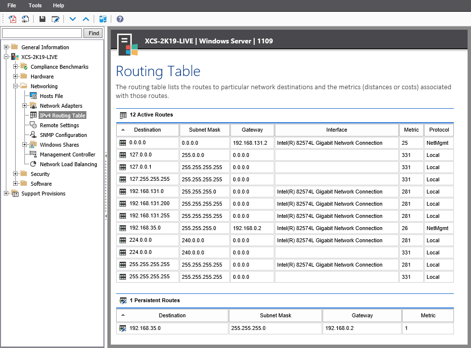 Screenshot of an IPv4 Routing Table in the XIA Configuration web interface