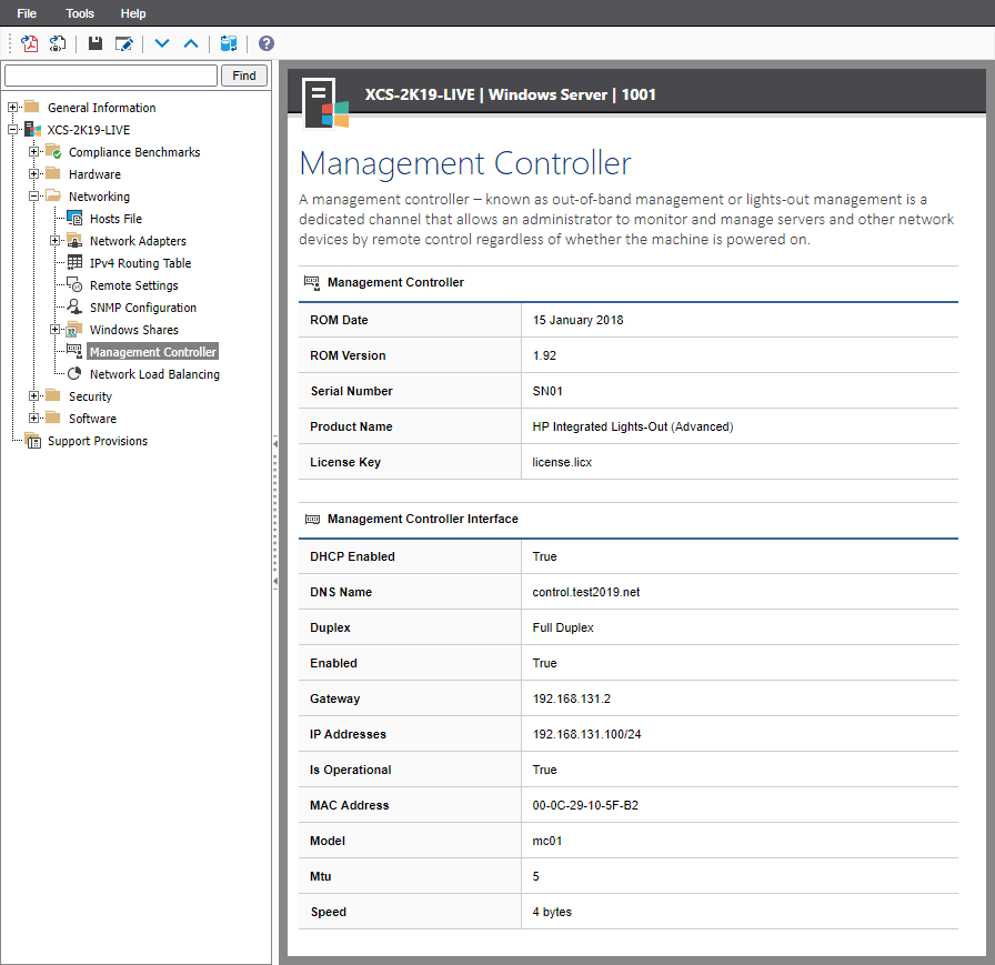 Screenshot of iLO configuration in the XIA Configuration web interface