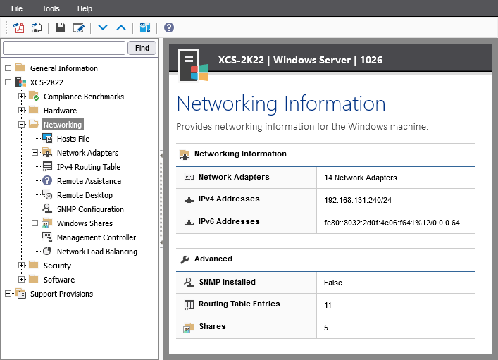 Screenshot showing the networking information summary in the XIA Configuration web interface