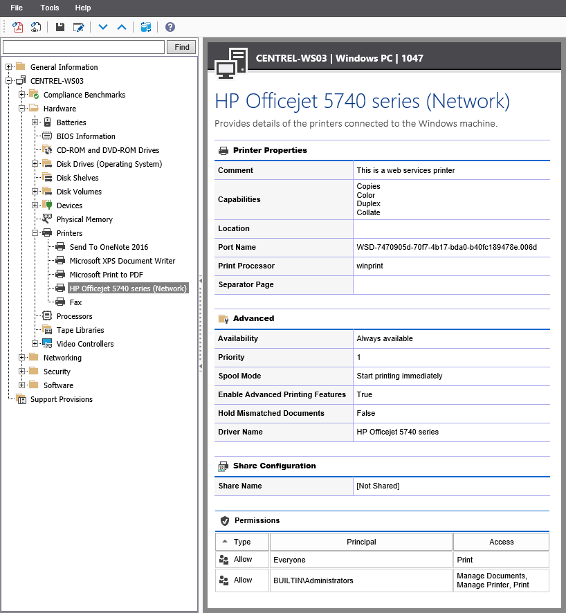 Screenshot of Printer settings in the XIA Configuration web interface