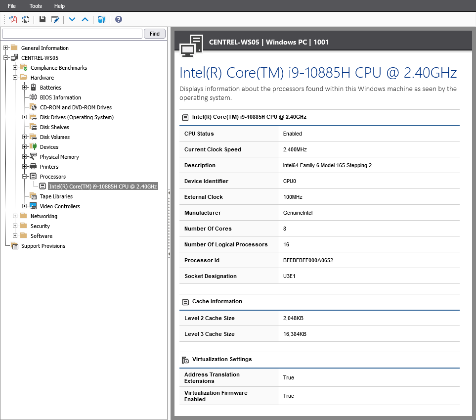 Screenshot showing Processor information in the XIA Configuration web interface