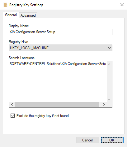 Screenshot of the Registry Key Settings in the XIA Configuration Client