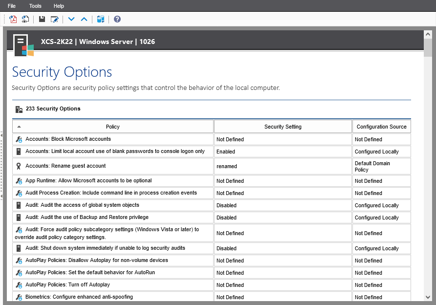 A screenshot showing security options settings