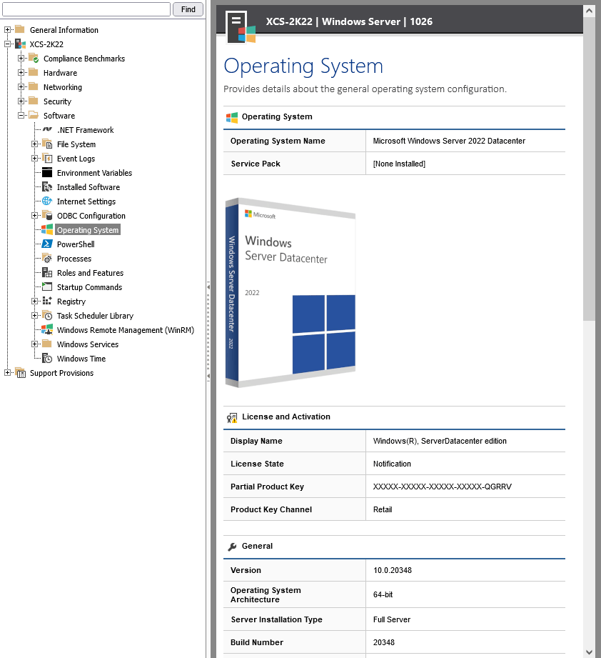 Screenshot of the Windows machine Software Summary in the XIA Configuration web interface