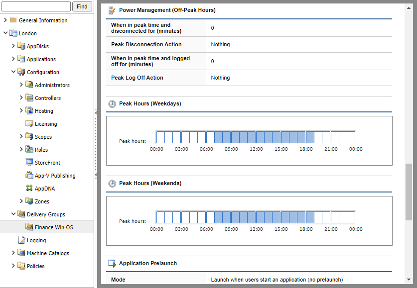 Screenshot of Citrix XenDesktop site delivery group settings in the XIA Configuration web interface