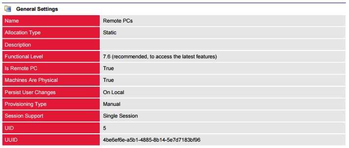 Screenshot of machine catalog general settings in a document generated by XIA Configuration