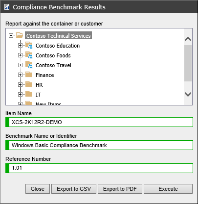 Screenshot of Compliance Benchmark Results filters