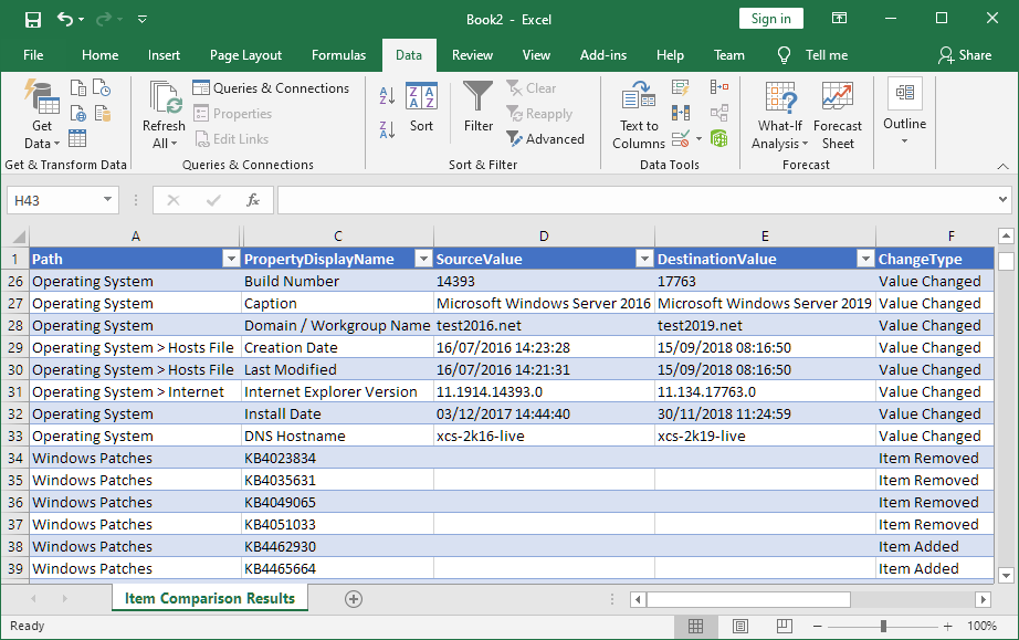 Excel comparison screenshot