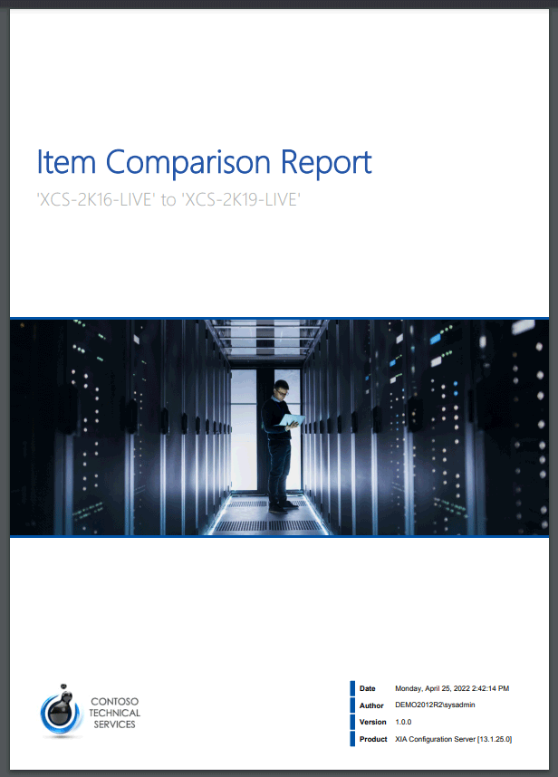 Screenshot of the cover page of a PDF containing the comparison results
